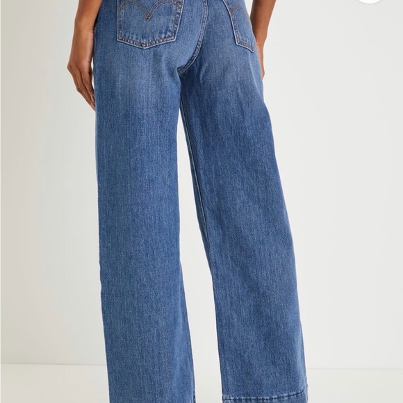 Levi's Ribcage Medium Wash Wide-Leg Raw Hem Denim Jeans - Picture 3 of 14